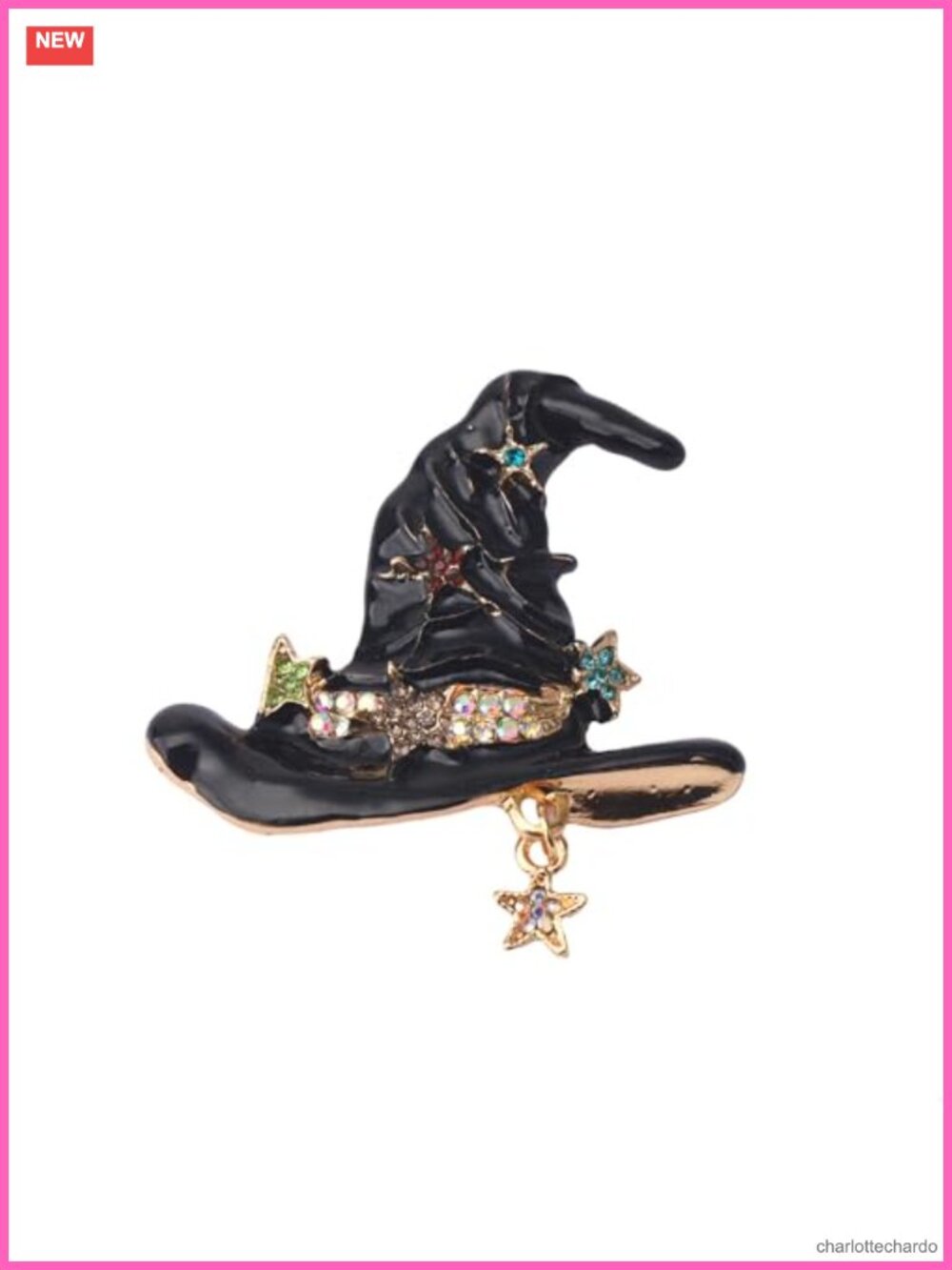 Witch Themed Enamel Brooch Set Rhinestone Wizard Hat Broom Lapel Pins Halloween